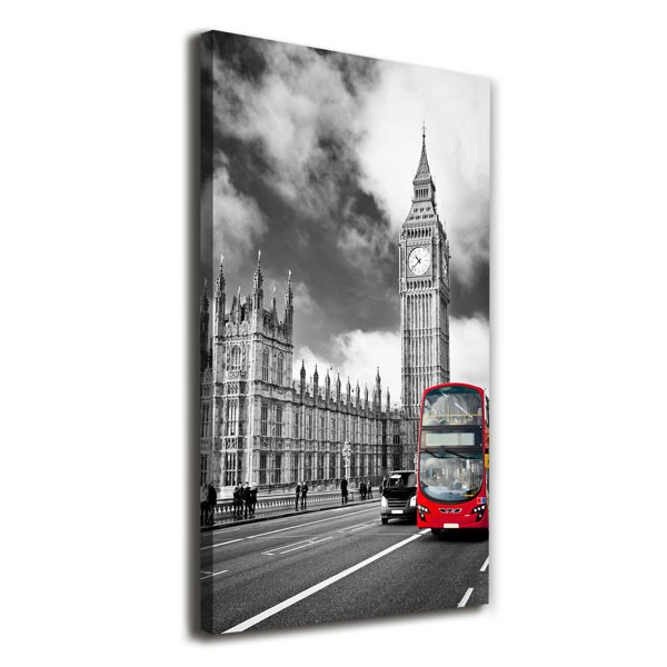 London Ölgemälde Druck 'Big Ben & Blauer Schirm' | 91 X 61 Cm Leinwandbild | Hochwertiger Kunstdruck Für Die Wanddekoration